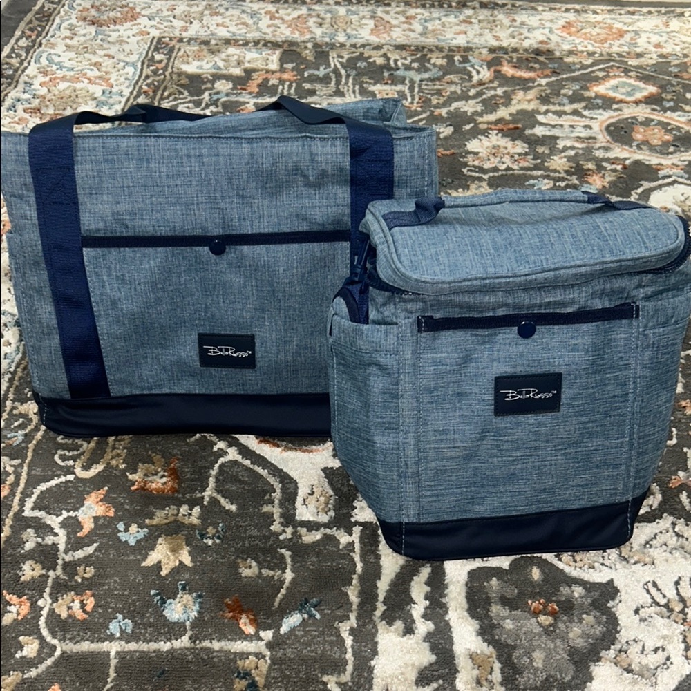 Blue Denim Tote and Cooler Bag Set